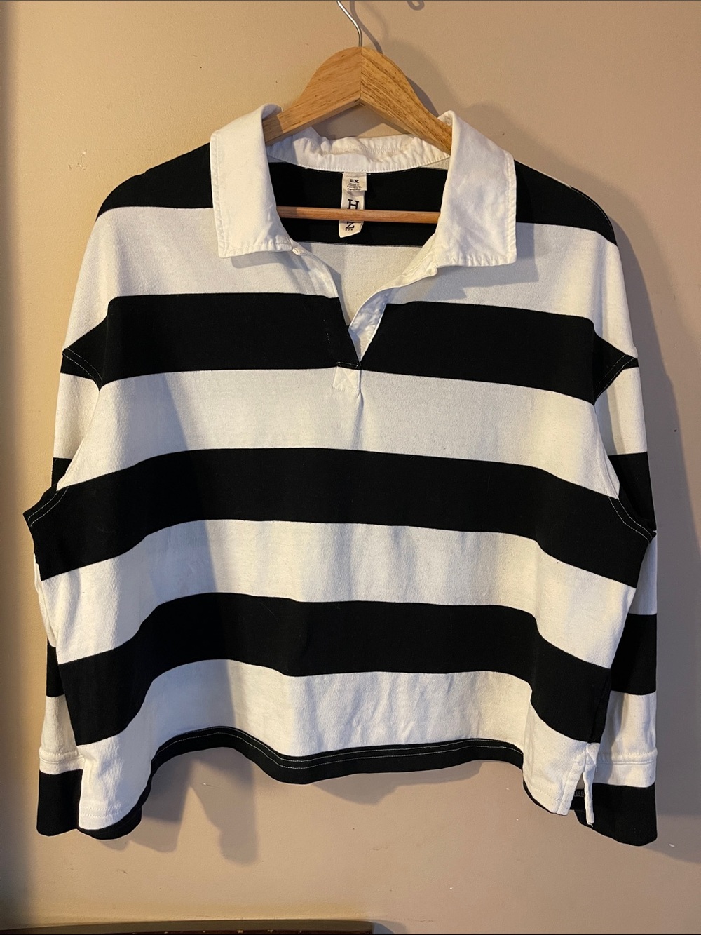 Harper + Zoe Black White Striped Rugby Polo Shirt 2X Fall